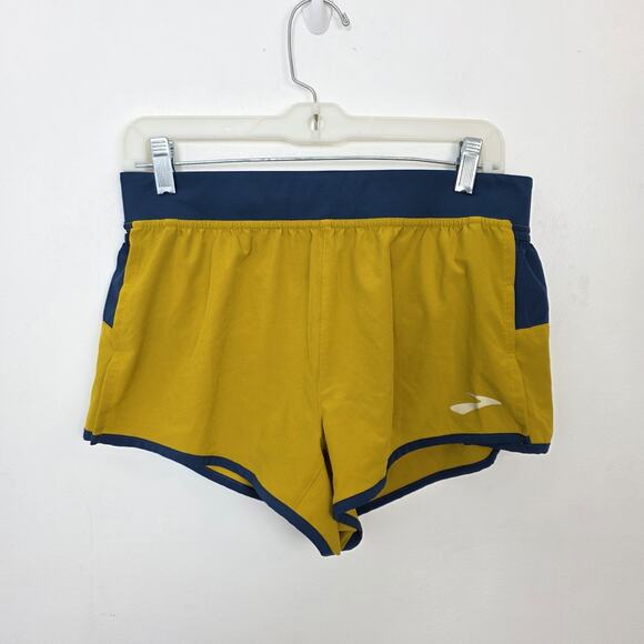 Brooks Blue Yellow Sporty Fitness Outdoor Sherpa 3" Split Shorts Size Small - Picture 3 of 7